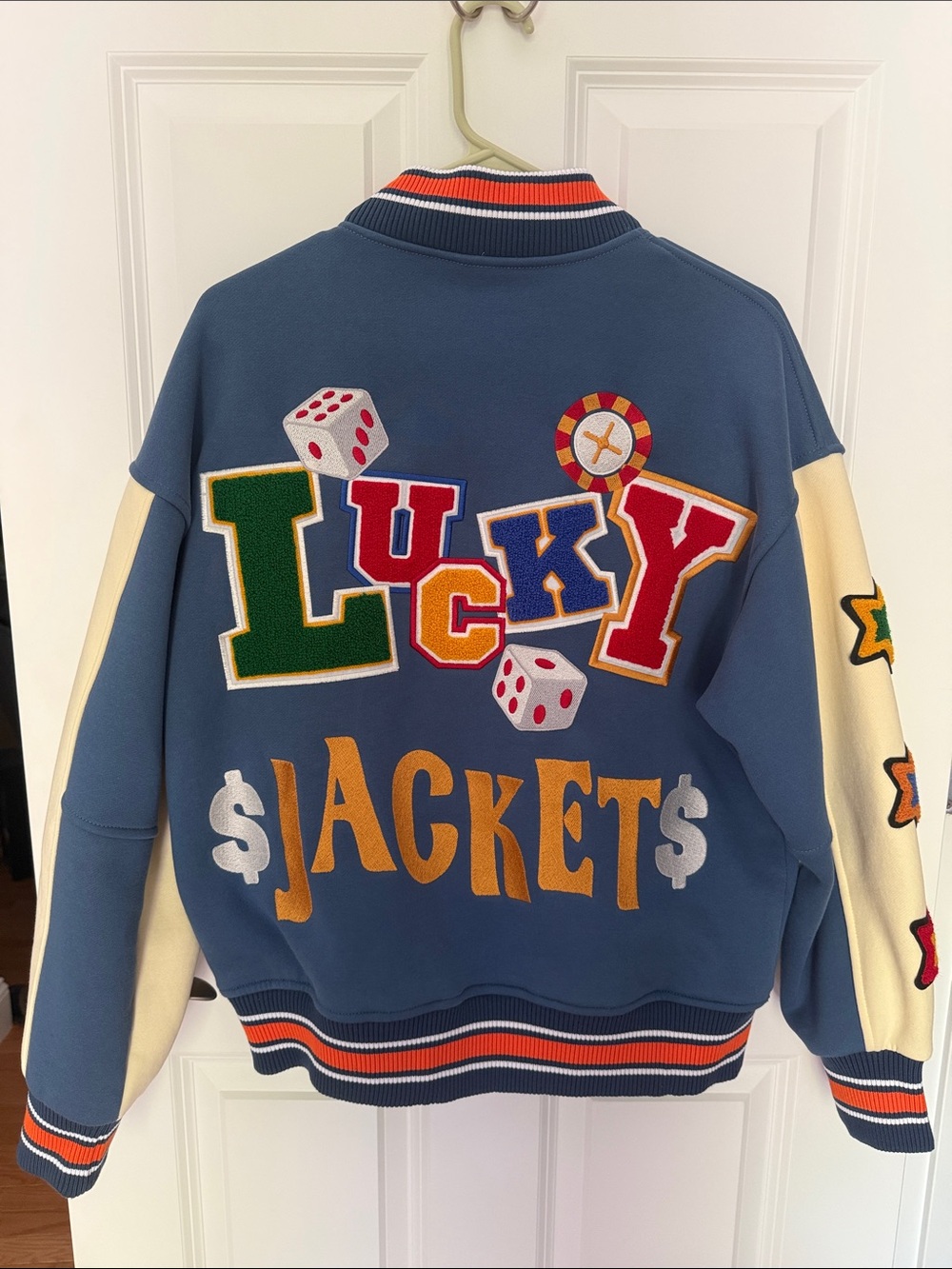 Parker Blue and Cream Letterman Jacket with Game Patches